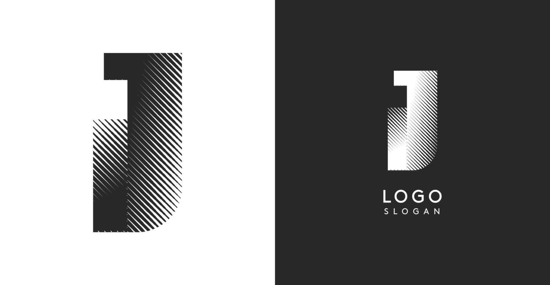 J letter. Sharp contrast monogram strike diagonal hatching for industrial yet modern look. High bold logo template. Logotype concept design for brand in tech, architecture, fashion vector