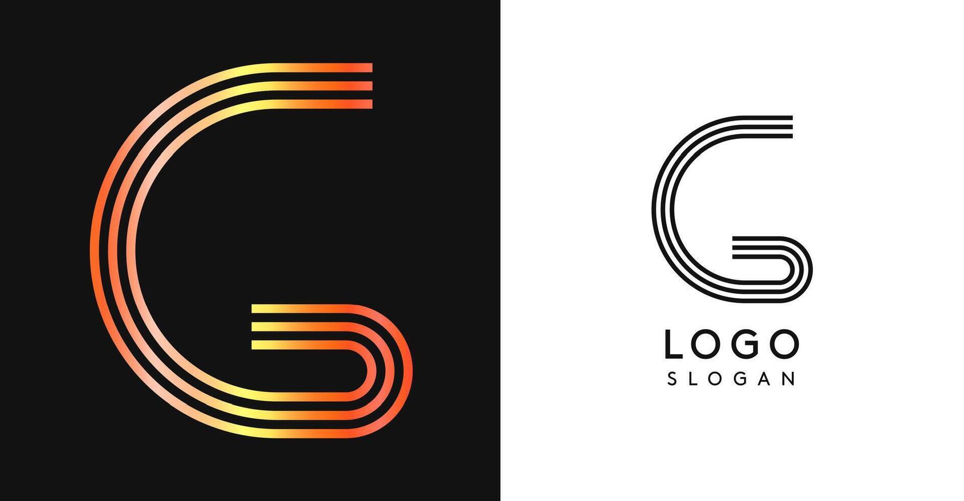 Minimalistic striped letter G, three lines monogram, shiny luxurious metallic gloss color logo for premium brand of jewels, fashion and beauty. Modern retro avant-garde identity. illustration. vector