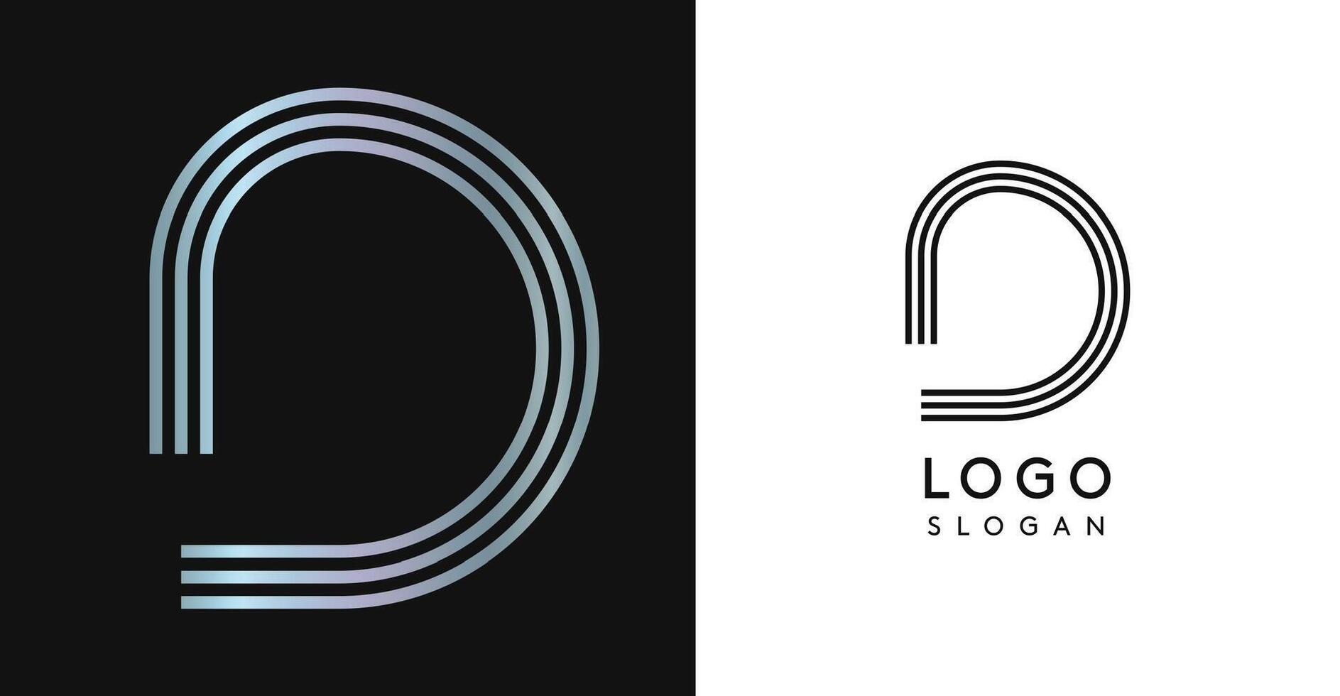 Minimalistic striped letter D, three lines monogram, shiny luxurious metallic gloss color logo for premium brand of jewels, fashion and beauty. Modern retro avant-garde identity. illustration. vector