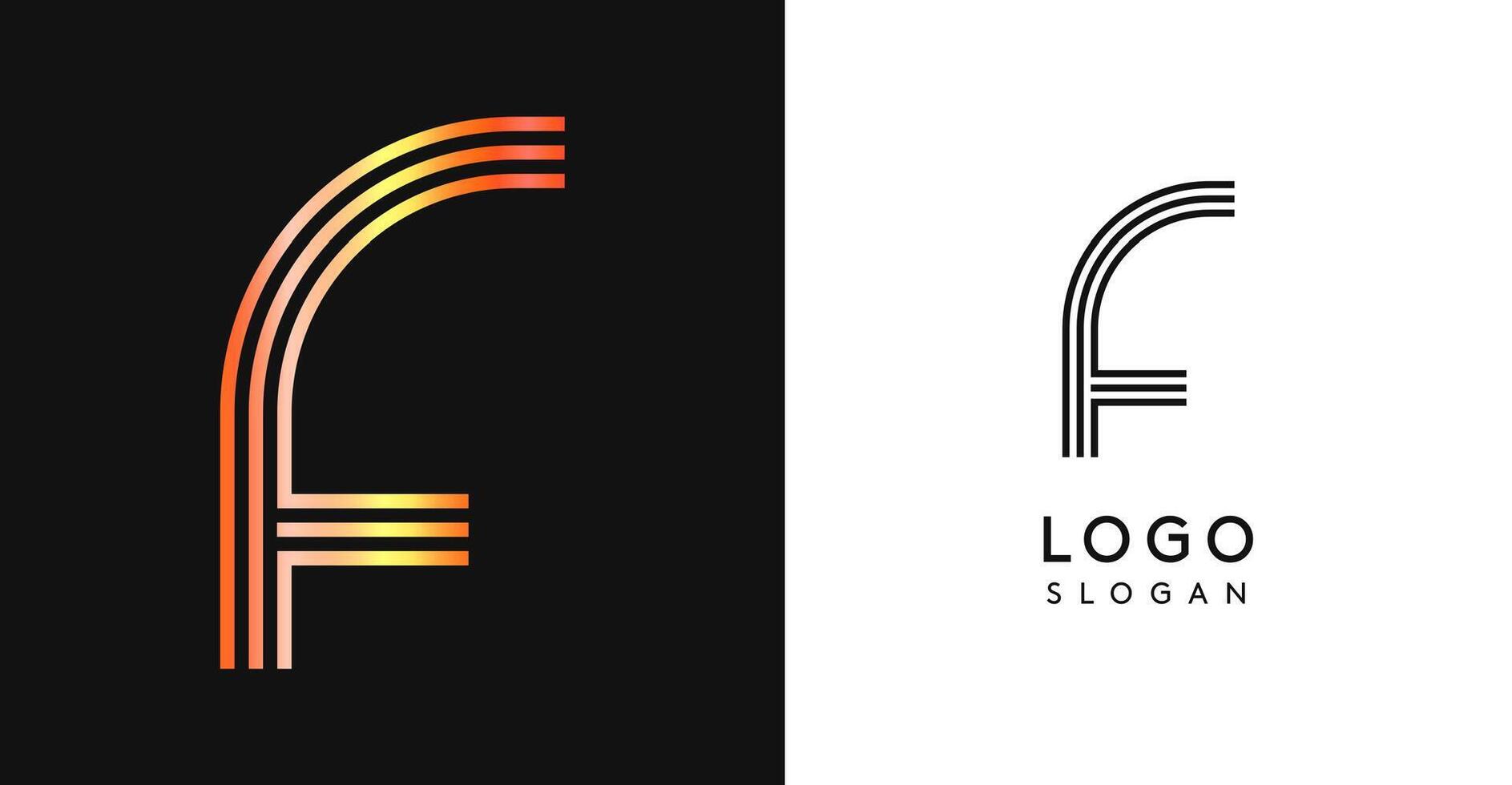Minimalistic striped letter F, three lines monogram, shiny luxurious metallic gloss color logo for premium brand of jewels, fashion and beauty. Modern retro avant-garde identity. illustration. vector