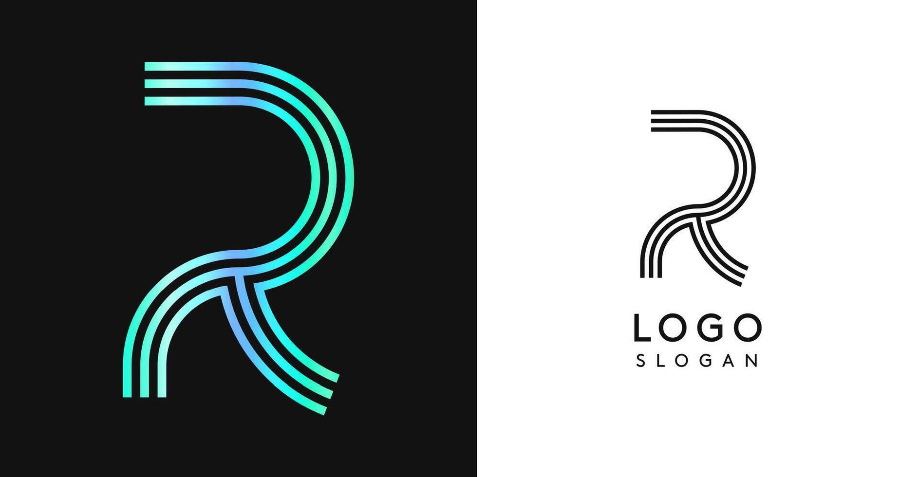 Minimalistic striped letter R, three lines monogram, shiny luxurious metallic gloss color logo for premium brand of jewels, fashion and beauty. Modern retro avant-garde identity. illustration. vector