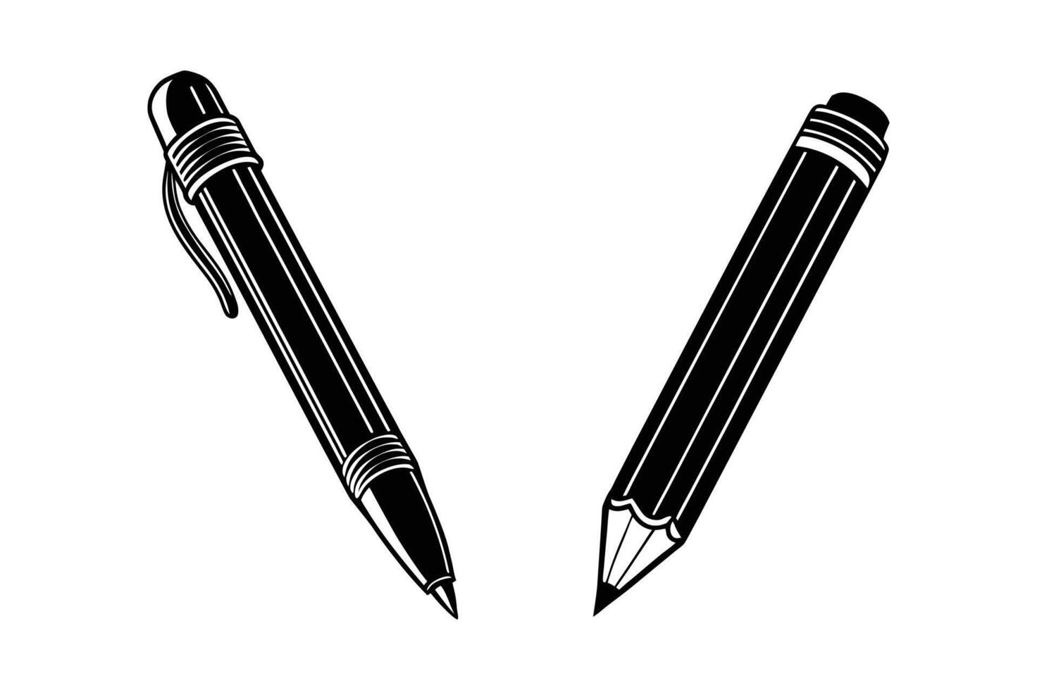 Pen and Pencil Silhouette Collection Professional Writing Tools Set vector
