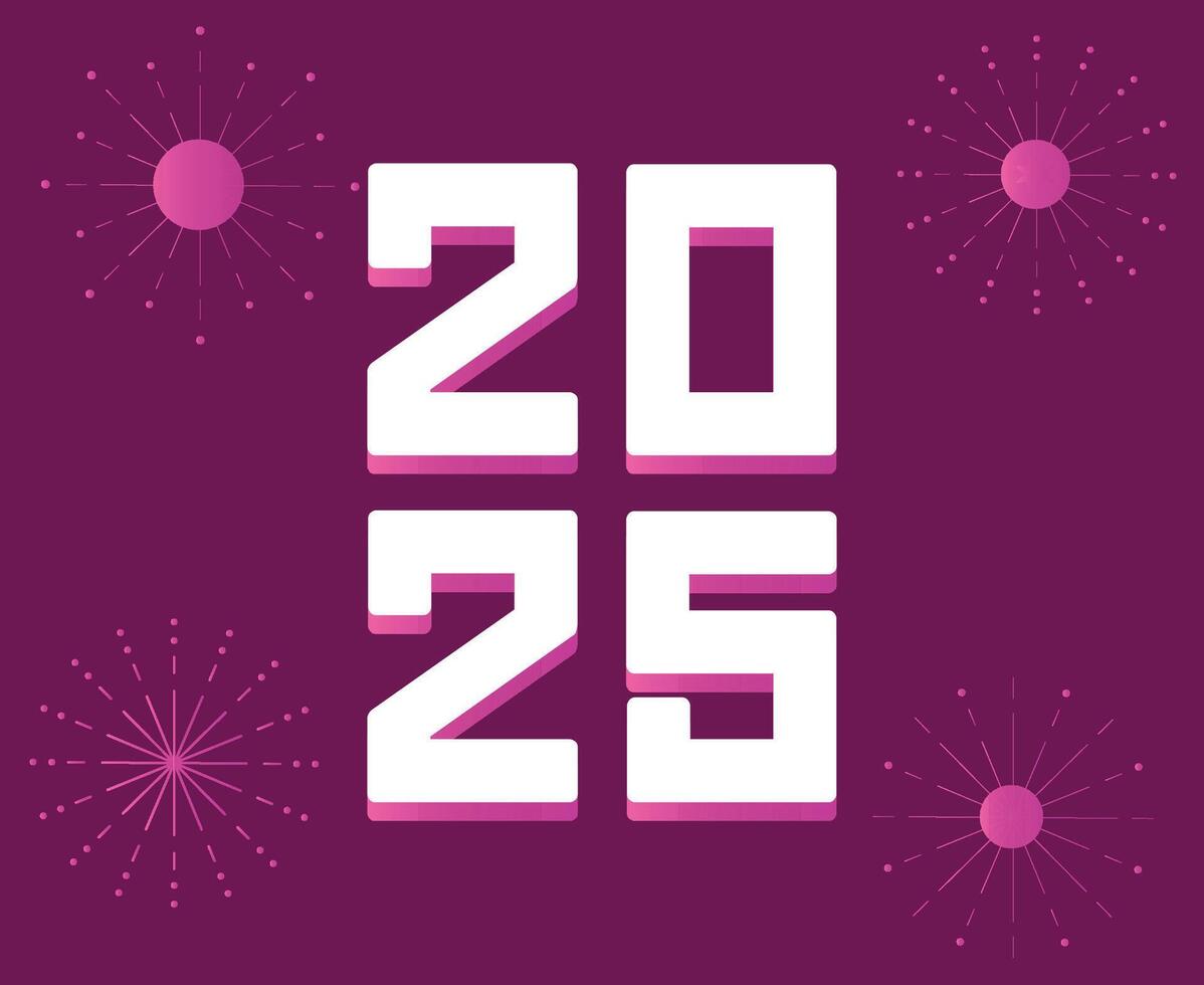 2025 Happy New Year Holiday Abstract Purple With Fireworks Elegant Isolated Design Illustration vector