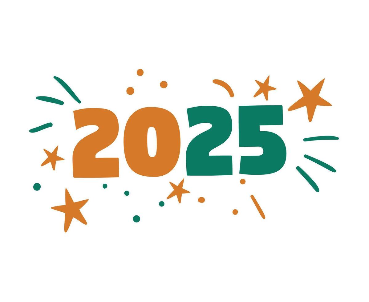 Happy New Year 2025 Holiday Orange And Green Festive Isolated Design Abstract Illustration vector