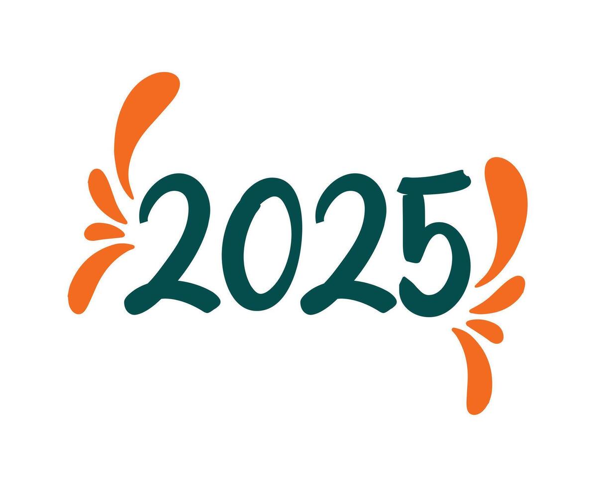 Happy New Year 2025 Holiday Green And Orange Isolated Festive Celebration Design Abstract Illustration vector