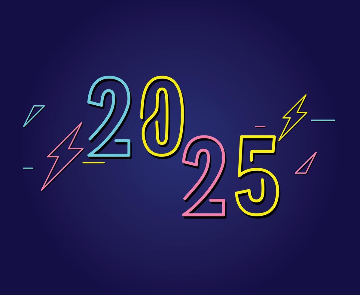 Happy New Year 2025 Holiday Design Neon Modern Line Style Isolated Abstract Illustration vector