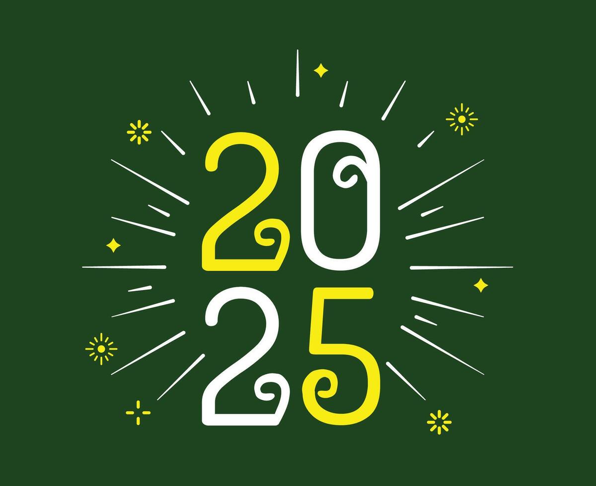 2025 Happy New Year Holiday Fireworks Green And Yellow Design Abstract Illustration vector