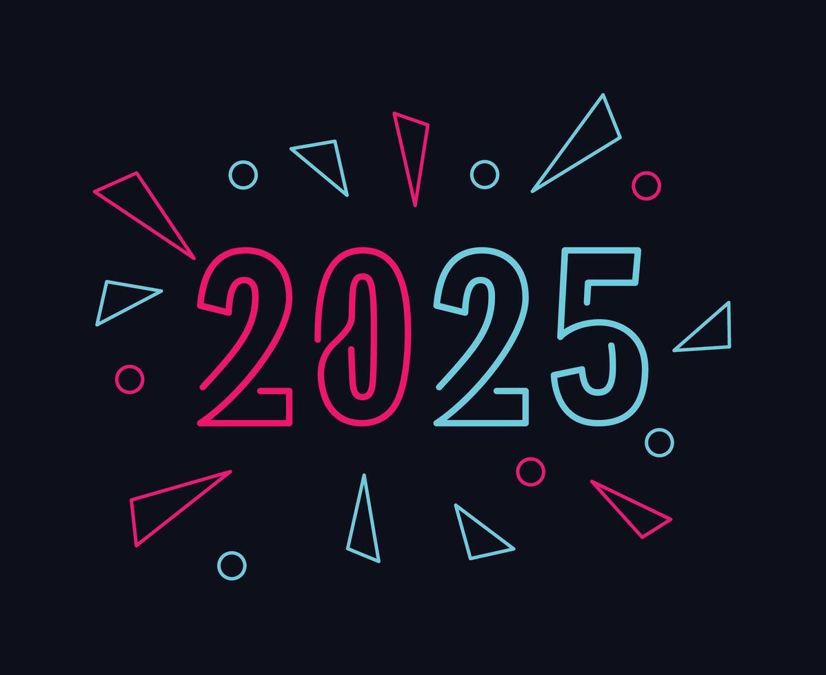 Happy New Year 2025 Holiday Pink And Cyan Neon Festive Isolated Design Abstract Illustration vector