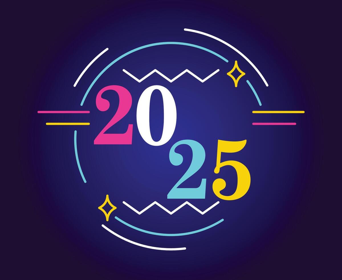 2025 Happy New Year Holiday Design Neon Festive Elegant Isolated Abstract Illustration vector