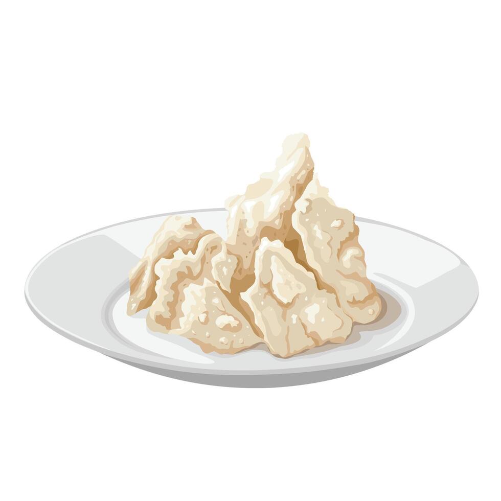 Illustration of kasu sake or sake lees, on a white plate, isolated on a white background. vector