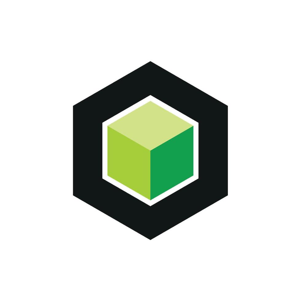 Hexagonal Green Cube Icon Logo Template Illustration Design vector