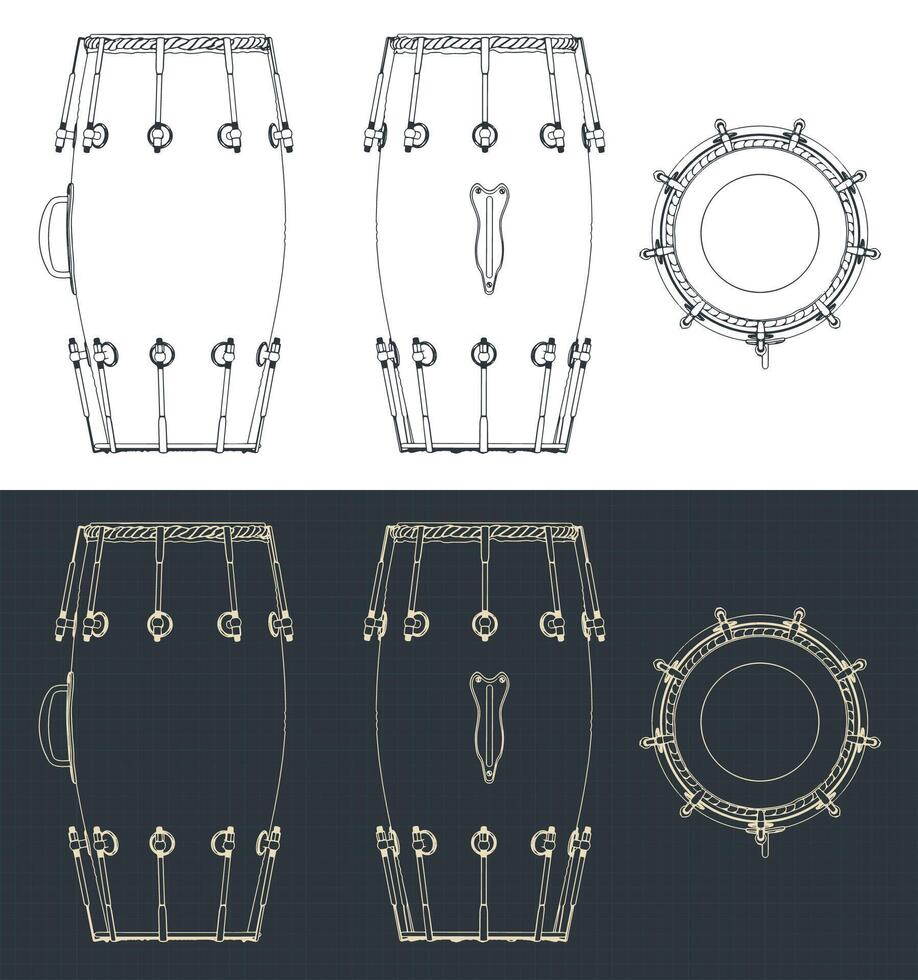Naal dholak drum blueprints vector