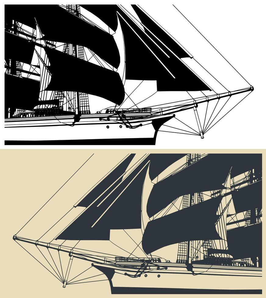 Sailing ship close-up vector