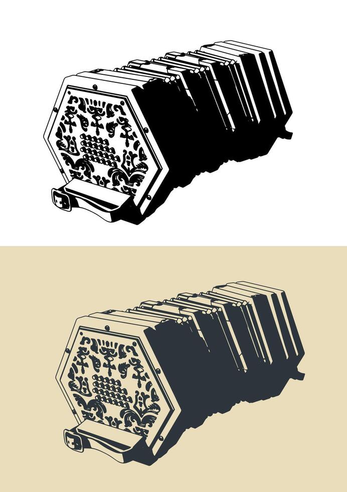 Concertina instrument illustrations vector