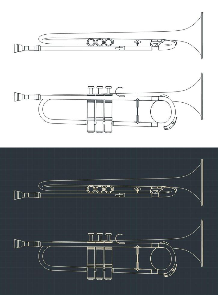 Crookless trumpet blueprints vector