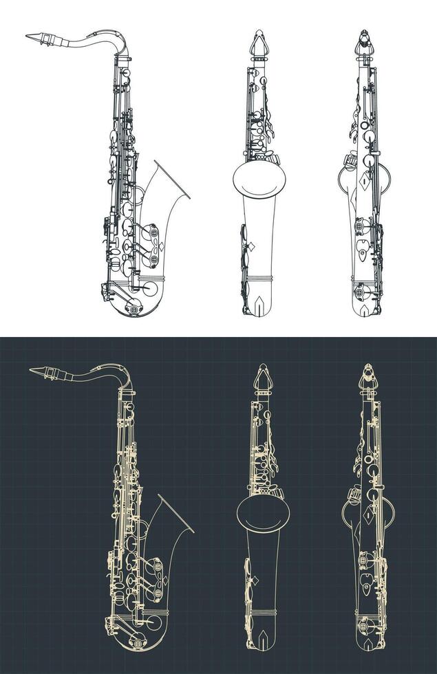 Tenor saxophone blueprints vector