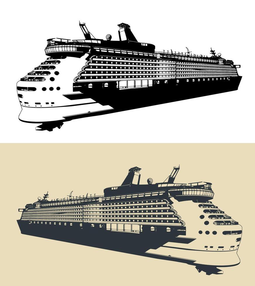 Large cruise liner illustrations vector