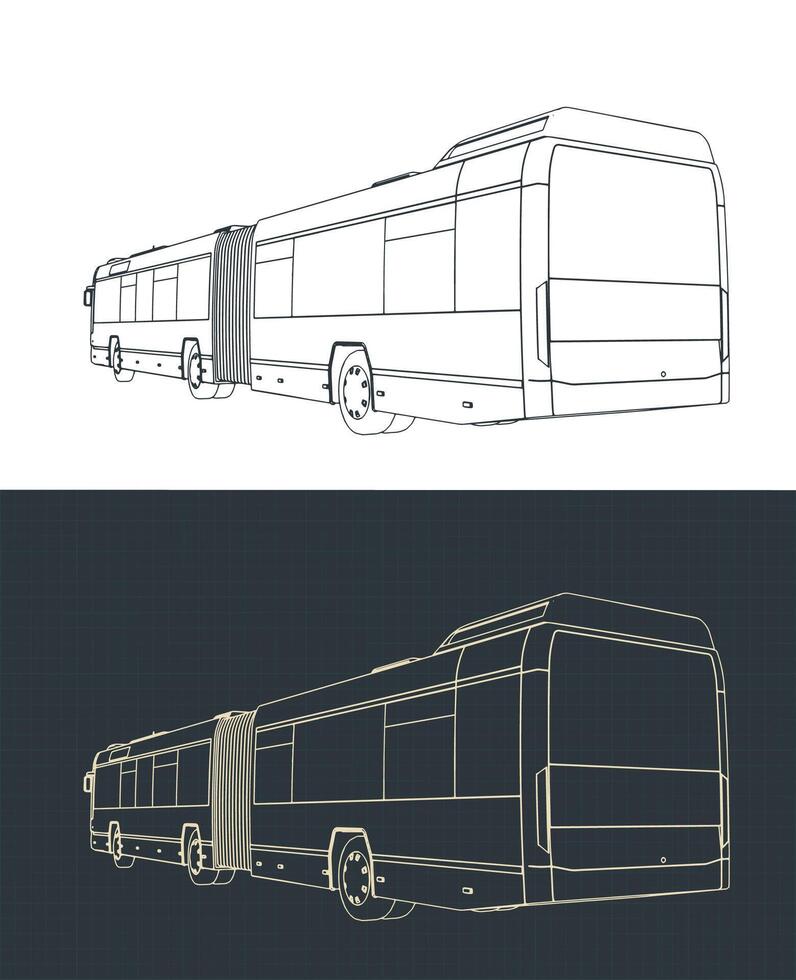 Articulated city bus drawings vector