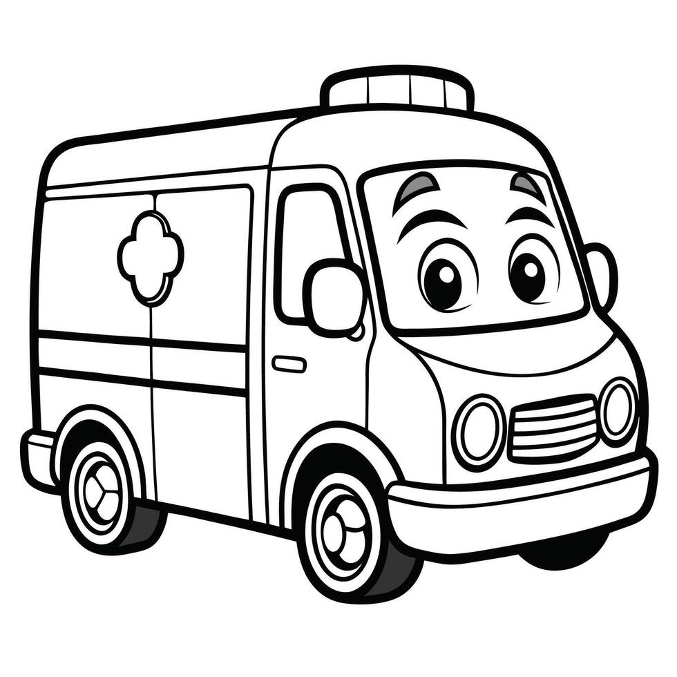 Printable Ambulance Coloring Page with Optional Face Paint for Kids vector