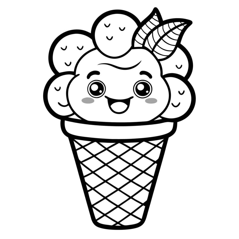 Whimsical Ice Cream Sundae Coloring Page for Stress Relief and Imagination vector