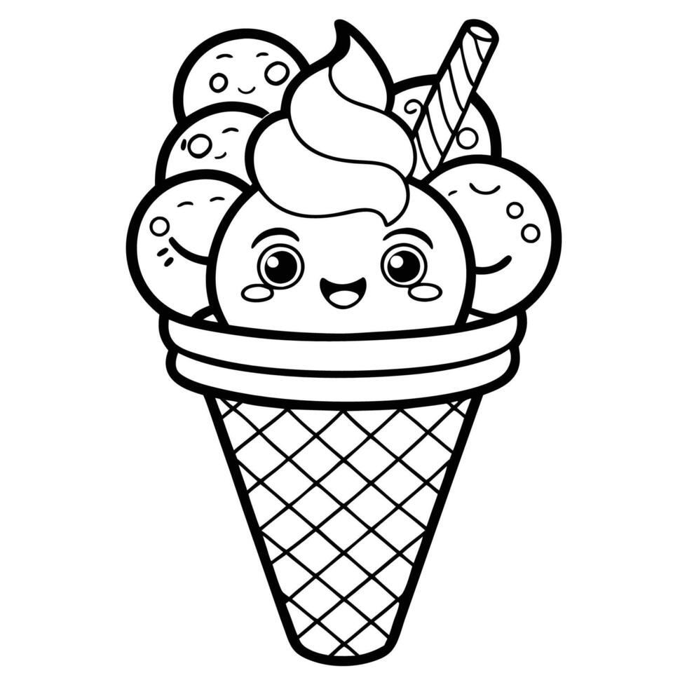 Delightful Ice Cream Coloring Page for Artistic Individuals of All Ages vector
