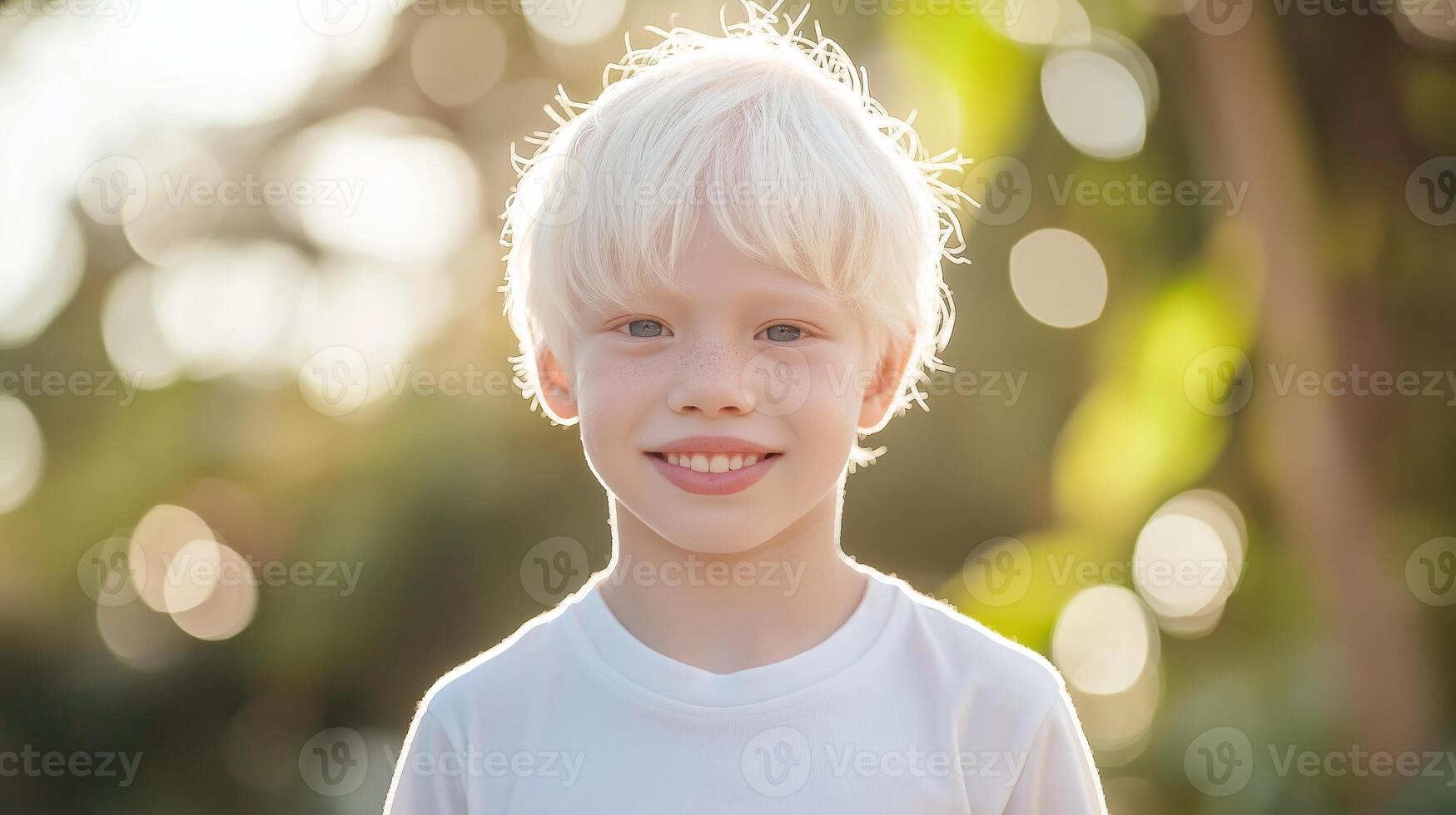 Smiling Young Albino Thai Boy Outdoors in Natural Light Suitable for Inspirational and Educational Content photo