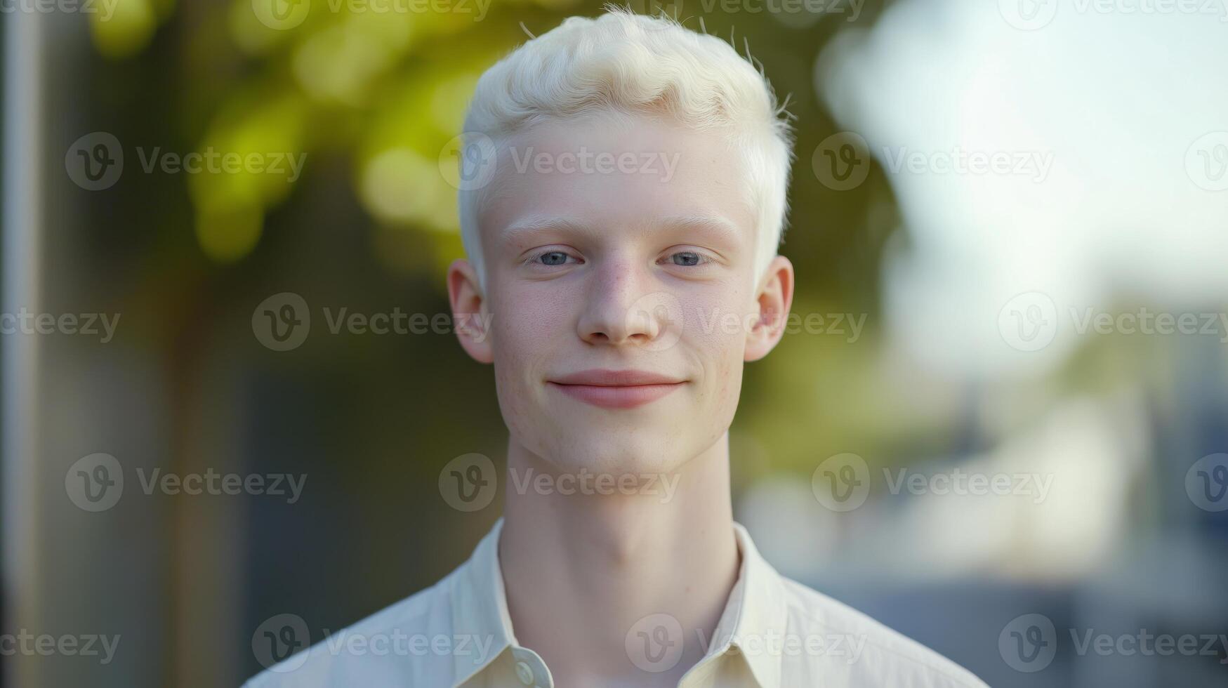Portrait of Young Middle Eastern Albino Man Outdoors, Ideal for Diversity Campaigns, Stock Photography, and Inclusive Design Projects photo