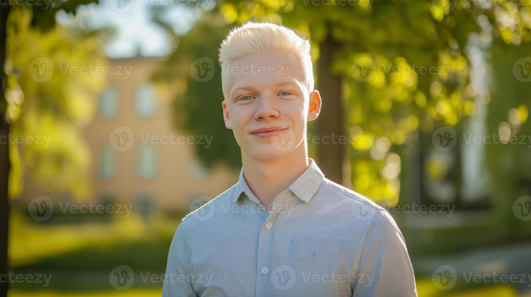 Young Polish Man with Albinism in Casual Setting for Diversity, Inclusion Awareness, and Human Portraits photo