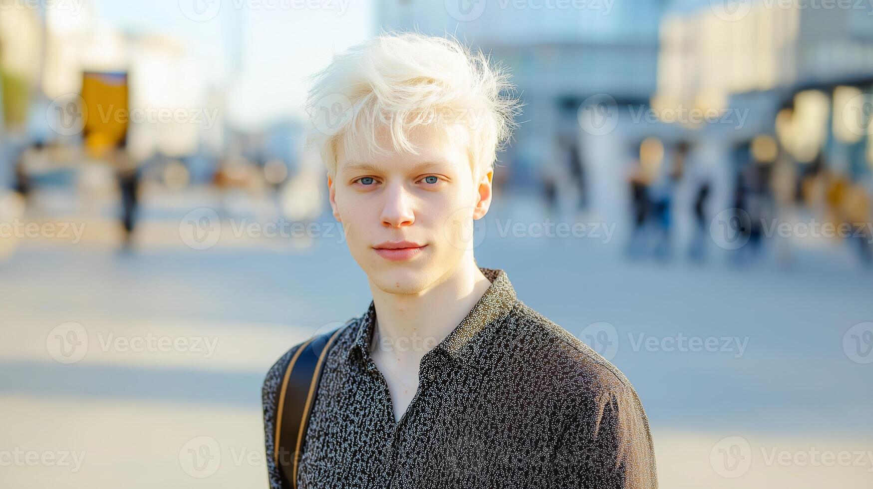 Young Albino Man in Urban Setting, Diversity and Modern Lifestyle, Fashion Photography photo