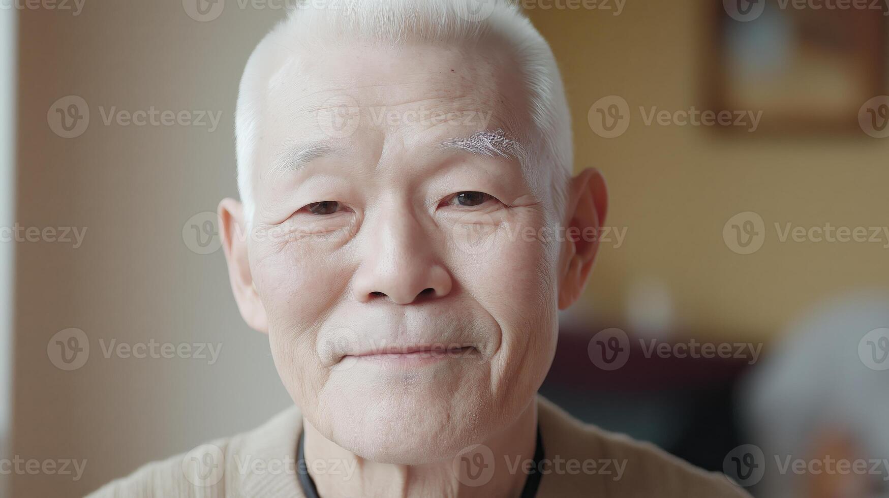 CloseUp Portrait of Elderly Korean Albino Man in Natural Light for Diversity and Cultural Representation photo