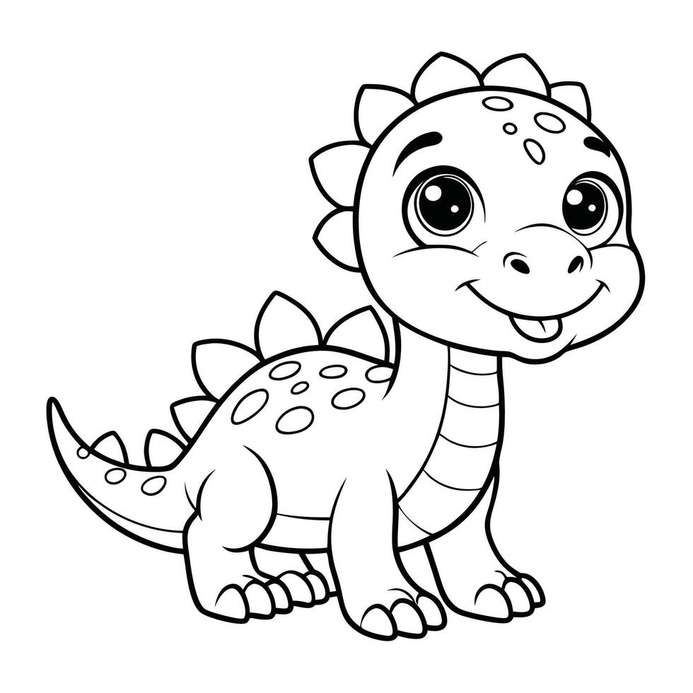 Adorable Dinosaur in Nature Adventure Coloring Page for Kids vector