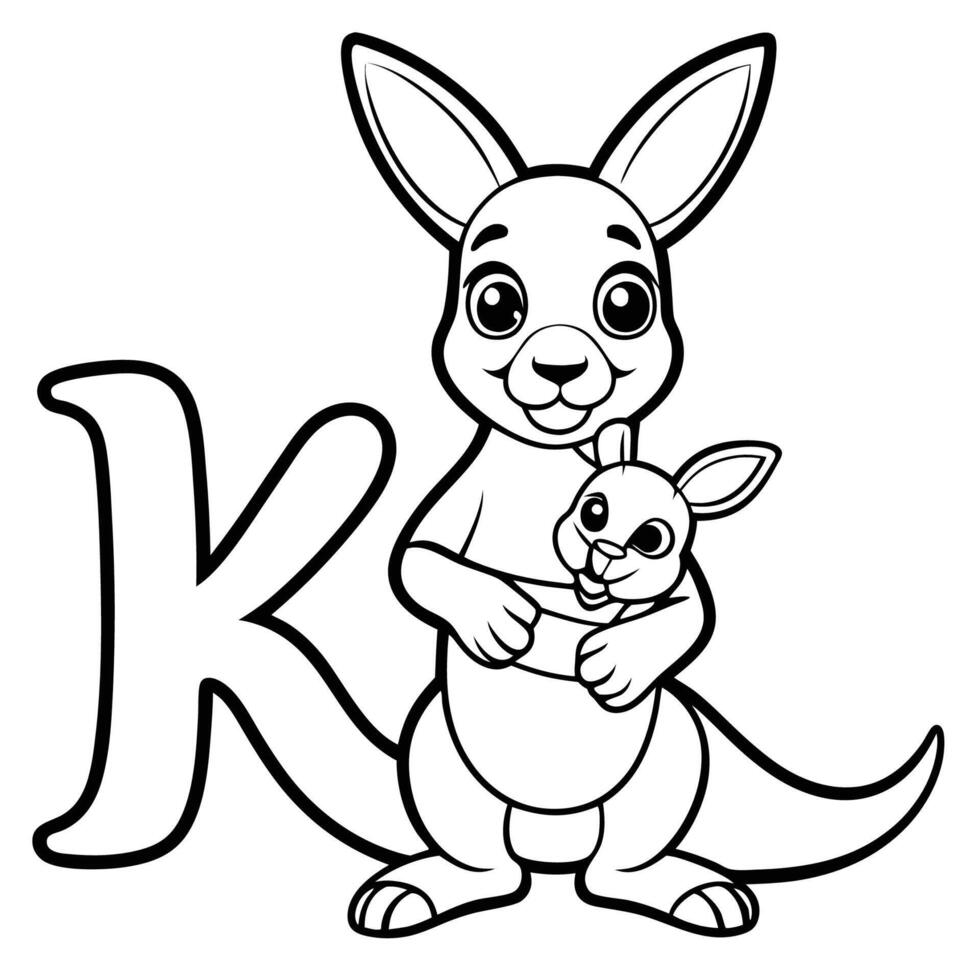 Adorable Kangaroo and Baby Embracing the Alphabet, Letter K Coloring Time vector