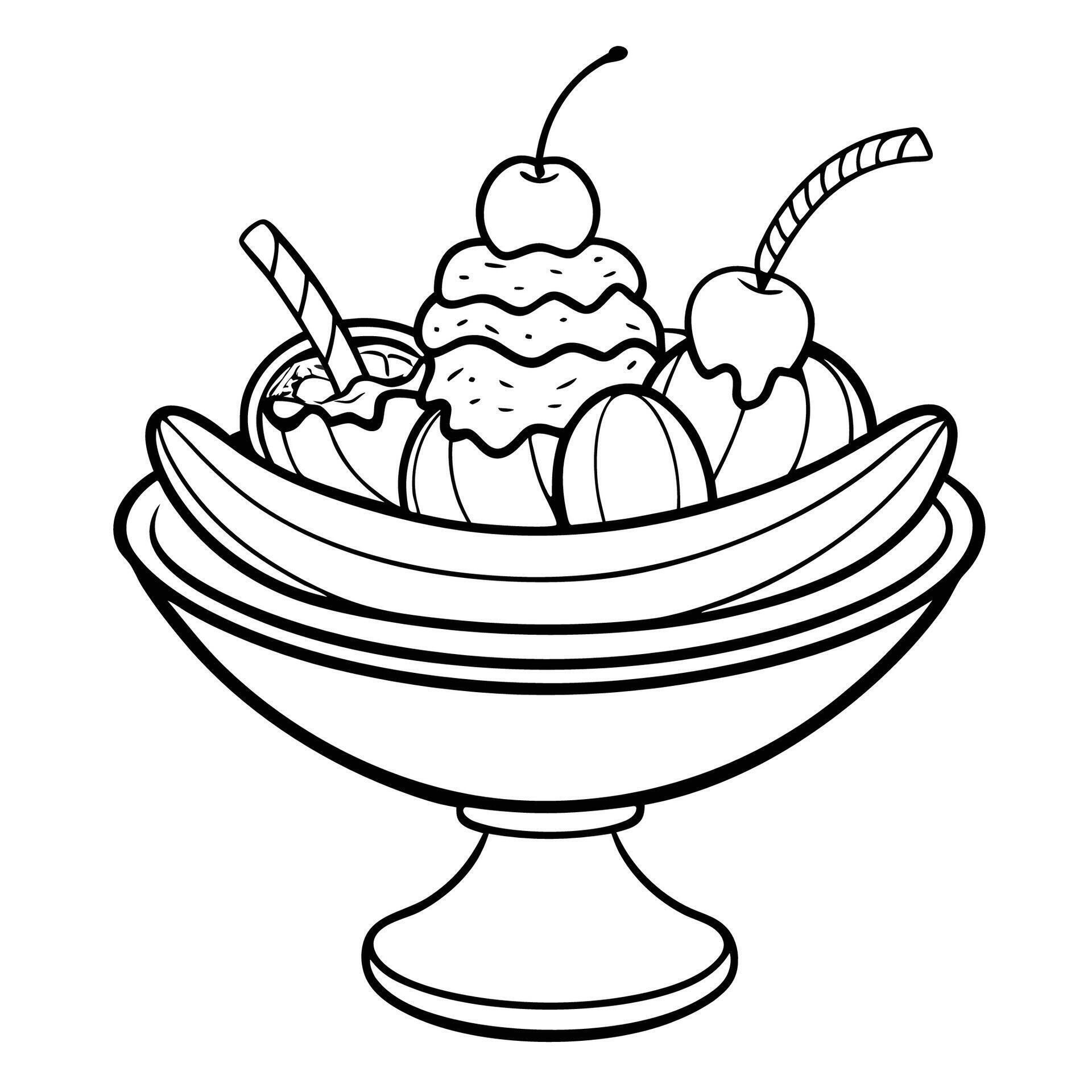 Printable Banana Split Coloring - Printable Banana Split Coloring Page Fun For Kids And Adults Vector 
