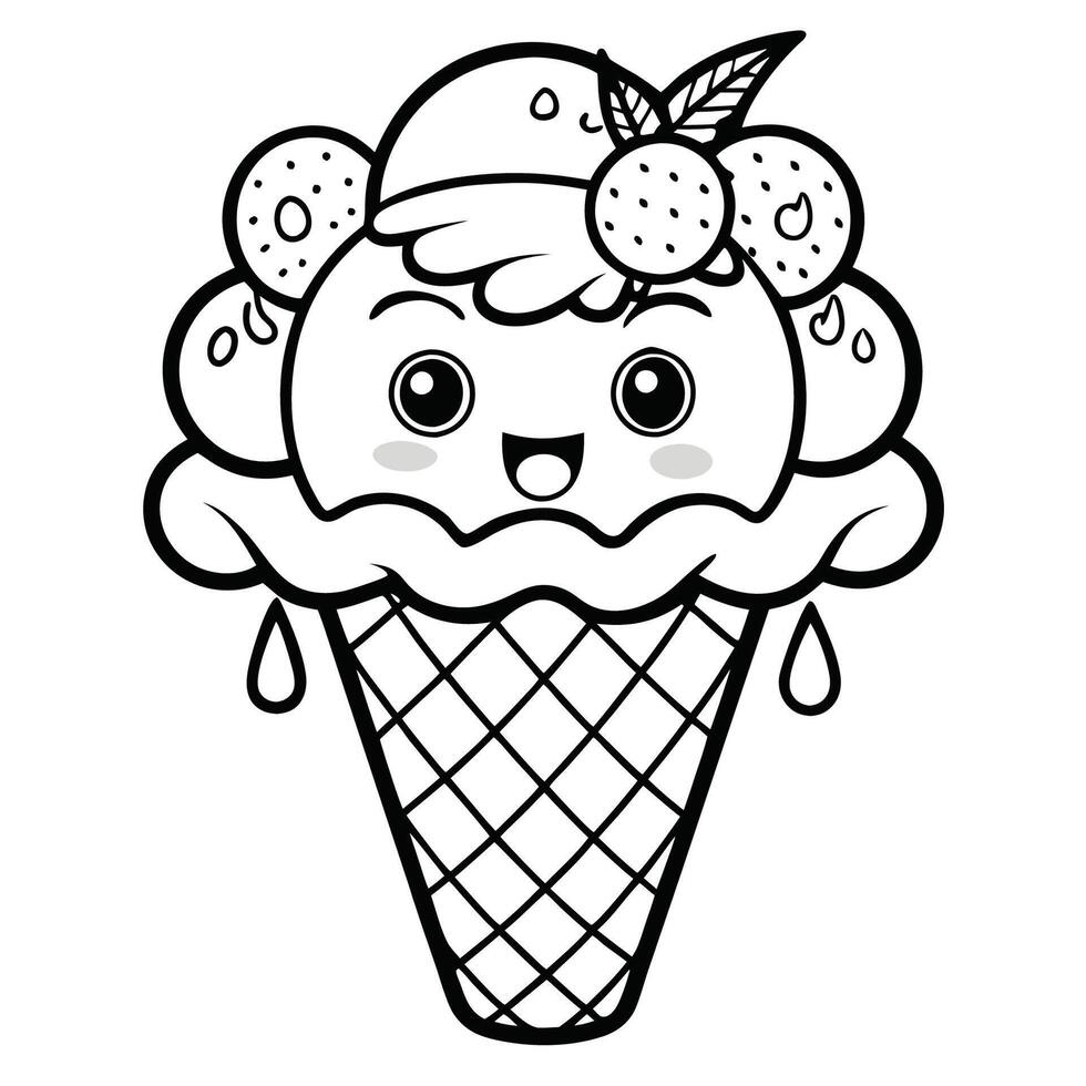 Delightful Ice Cream Coloring Page for Individuals of All Ages vector
