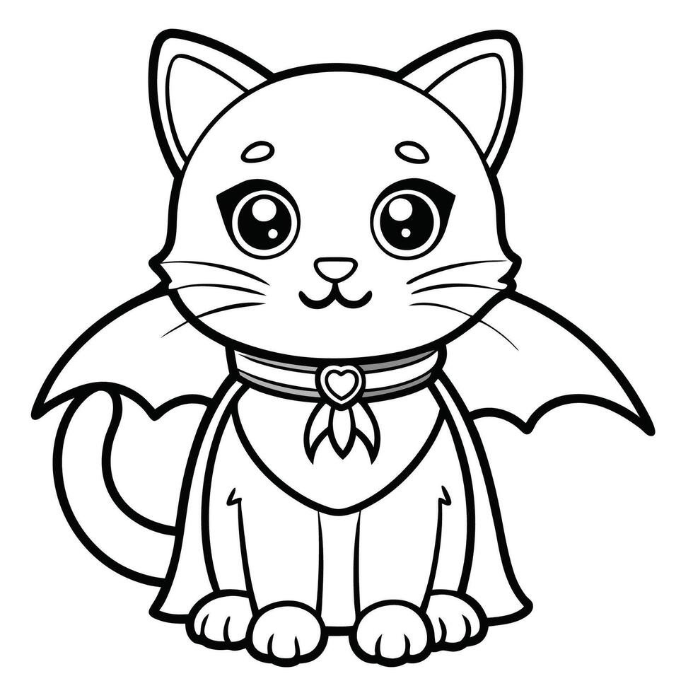 Coloring Page Featuring a Caped Cartoon Cat with a Mischievous Grin vector