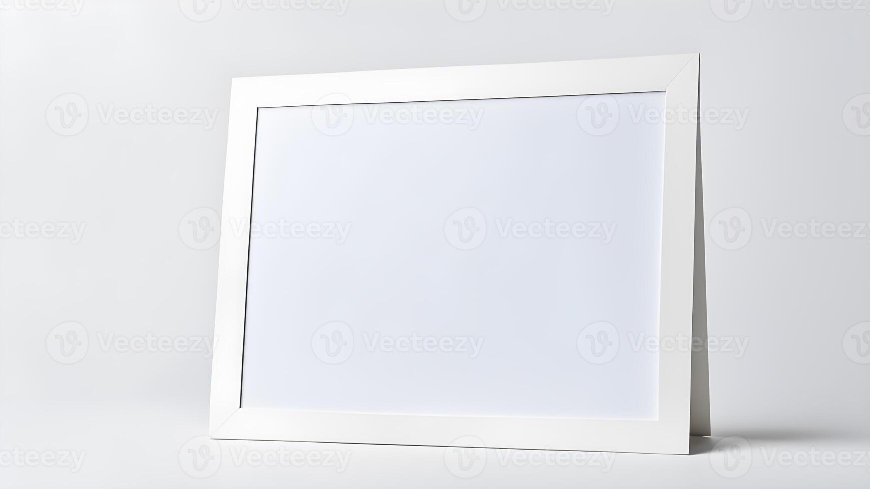 Blank white rectangle horizontal frame mockup for creative design against white background photo