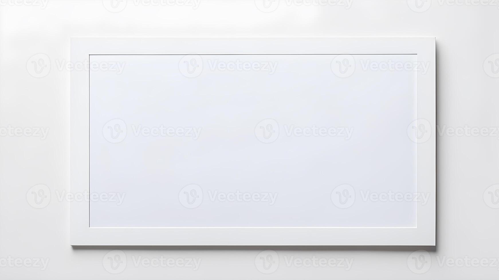 Top view blank space white rectangle frame mock up on white table for creative design photo