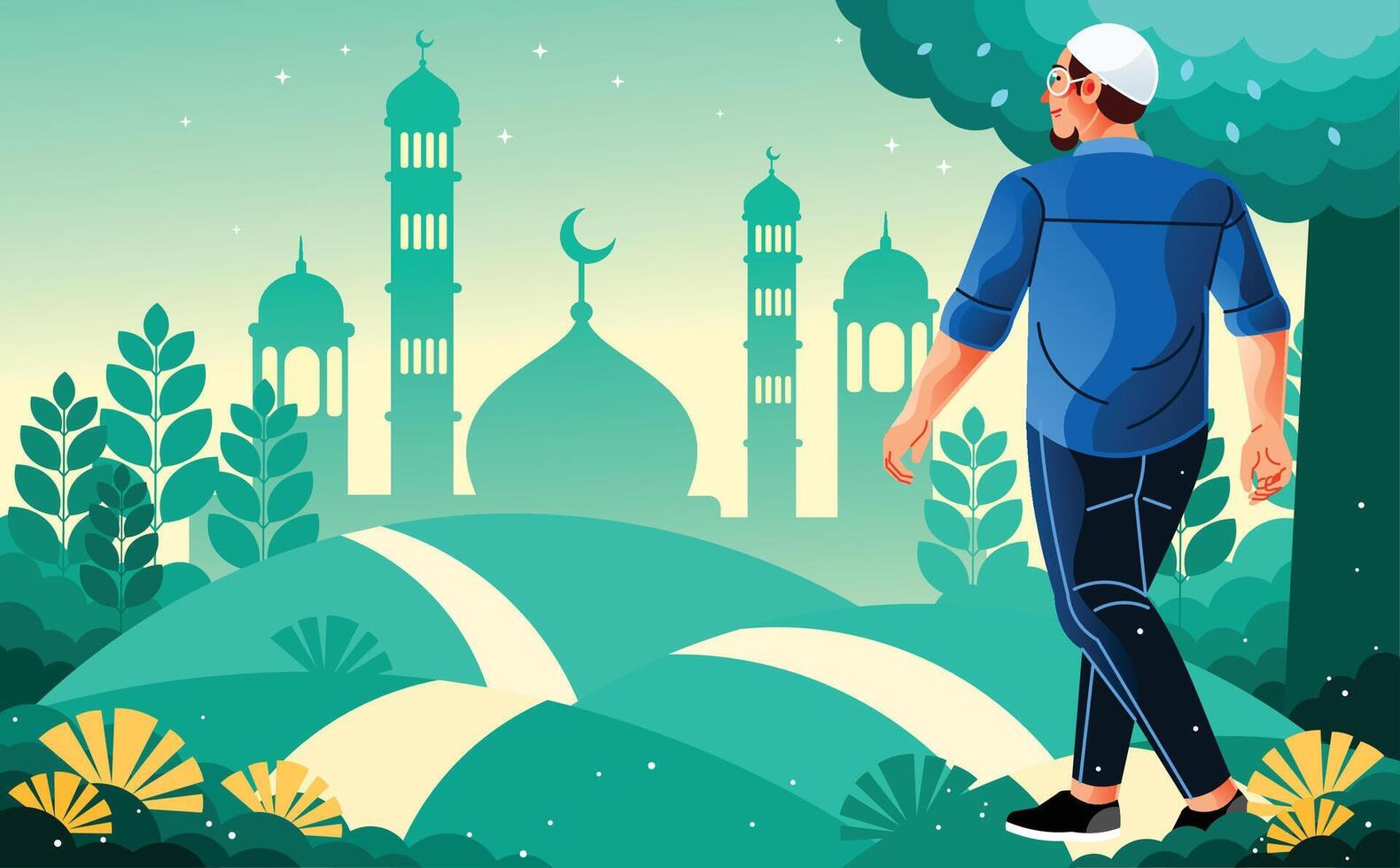 Men Going to Mosque vector