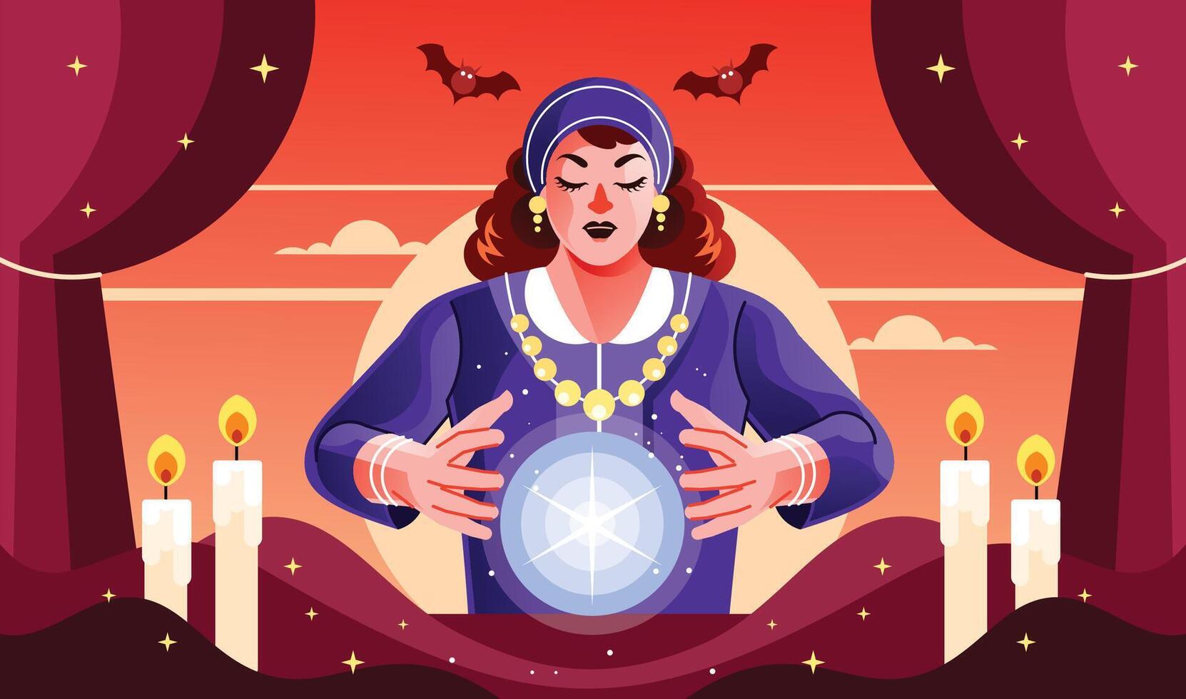 Woman Fortune Teller Working with Crystal Ball vector