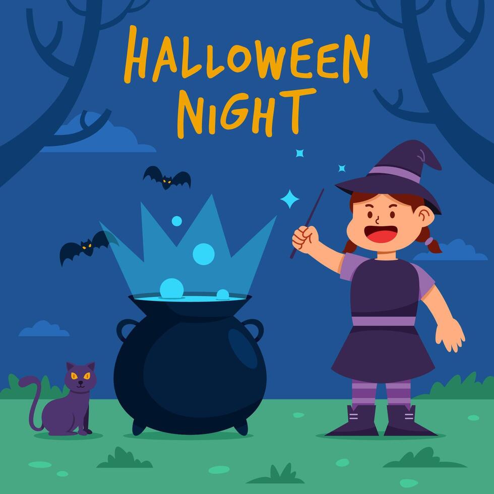 Witch Girl Spelling Magic Potion vector
