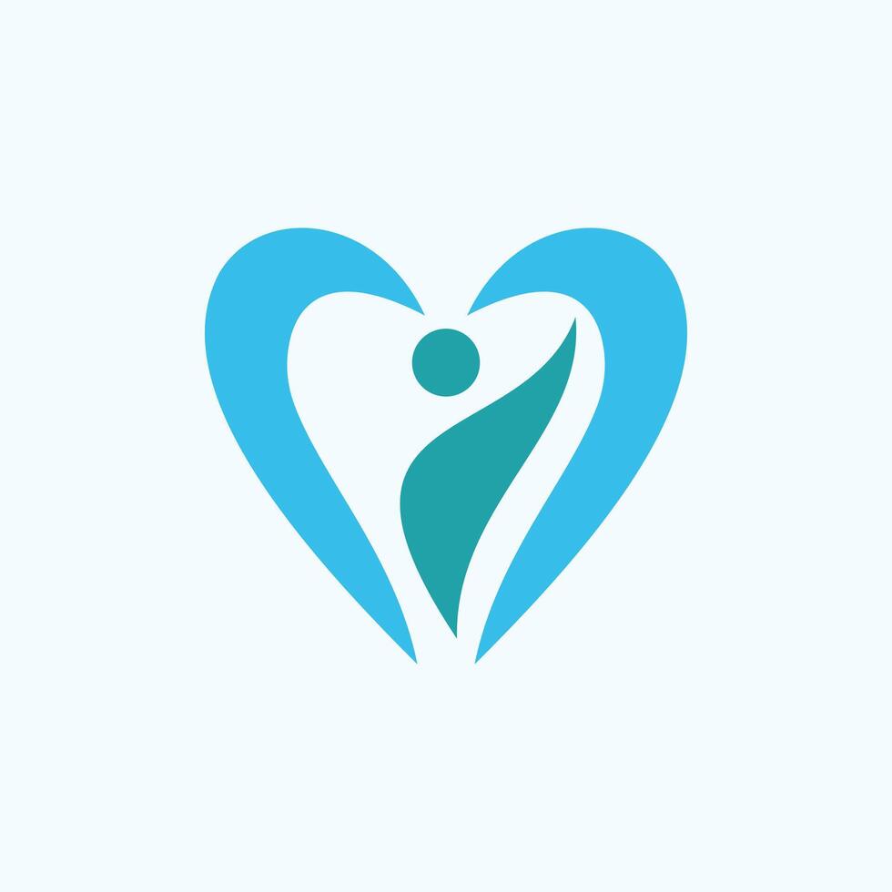 A blue heart shaped logo with a person inside vector