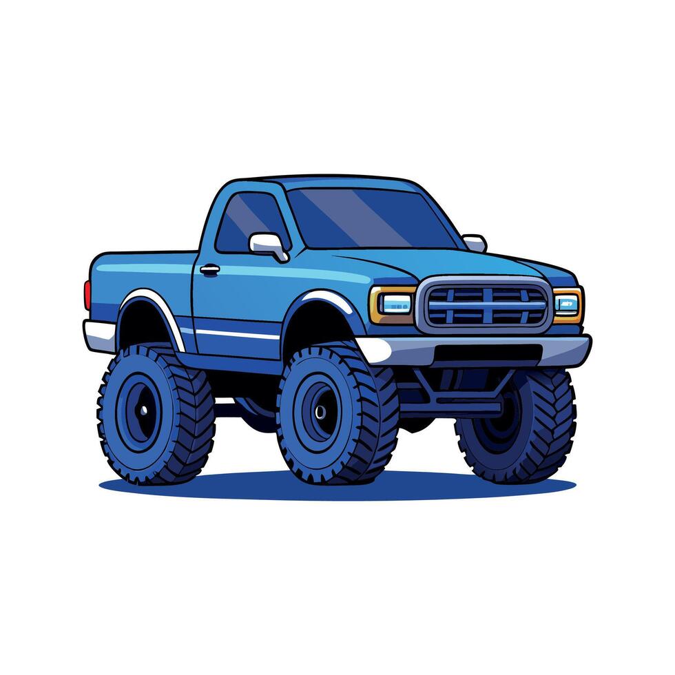 Blue truck with big tires on a white background vector