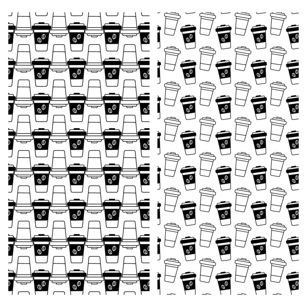 Outline and silhouette disposable coffee cups Seamless pattern design concept Abstract background Texture Isolate. EPS. for wrapping, packing, wallpaper or web, cards, posters, banners or label vector