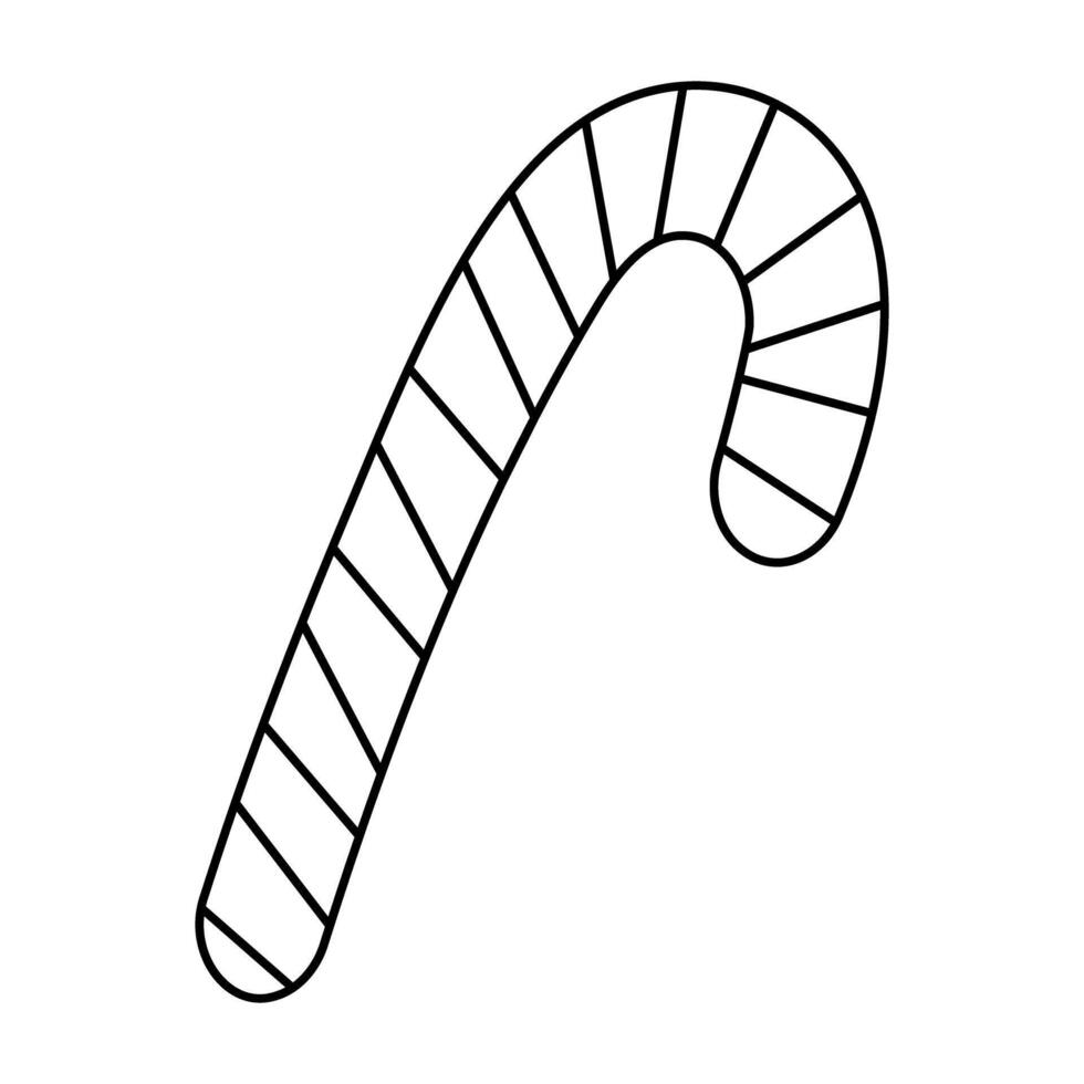Outline striped Candy Cane Black and white Christmas or New Year design element in doodle style. Isolated illustration Thematic cards, posters, leaflets, banner, greetings, price, label or web vector