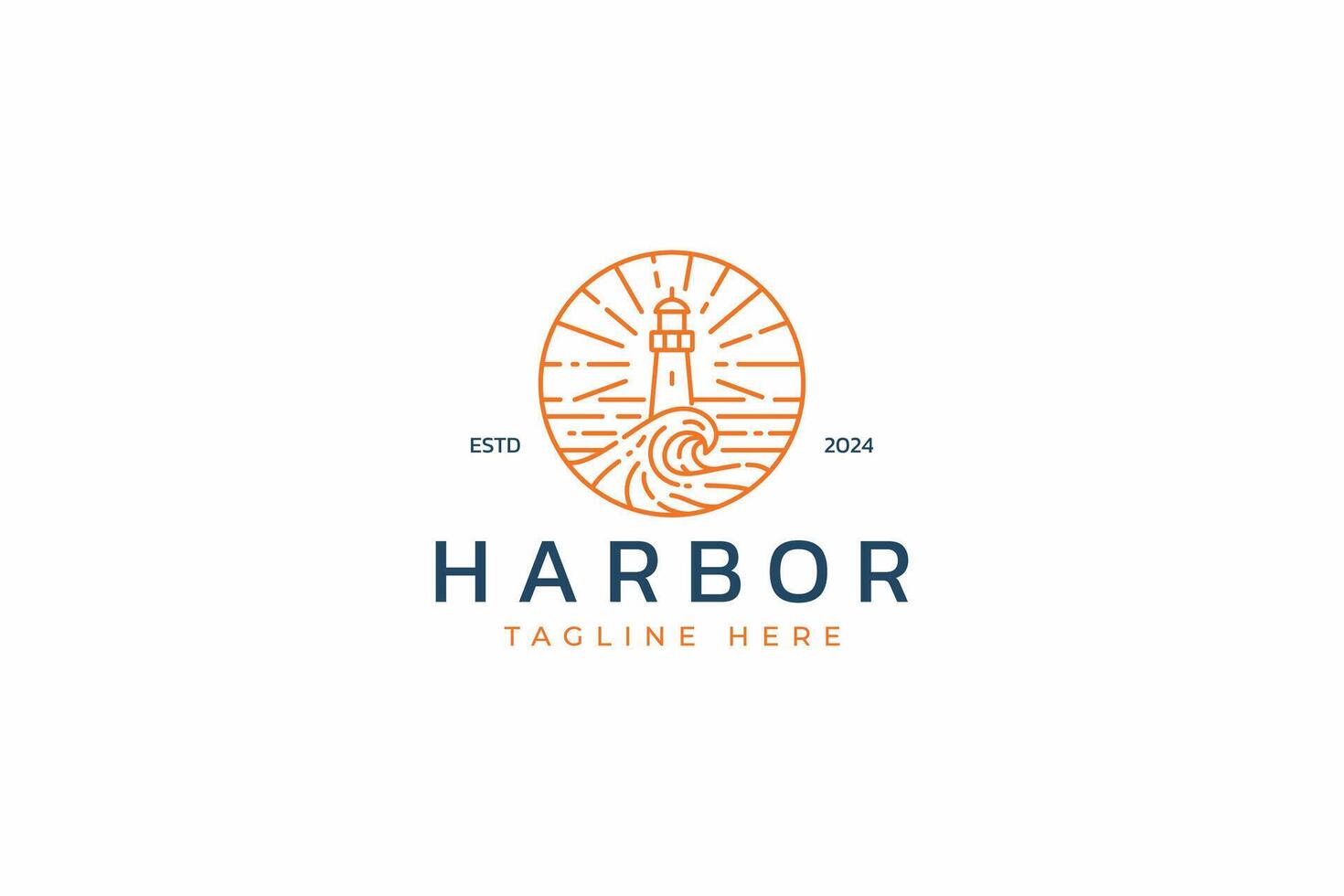 Harbor Lighthouse Guidance and Navigation Symbol Abstract Illustration with Ocean Wave Nature Logo Linear Badge vector