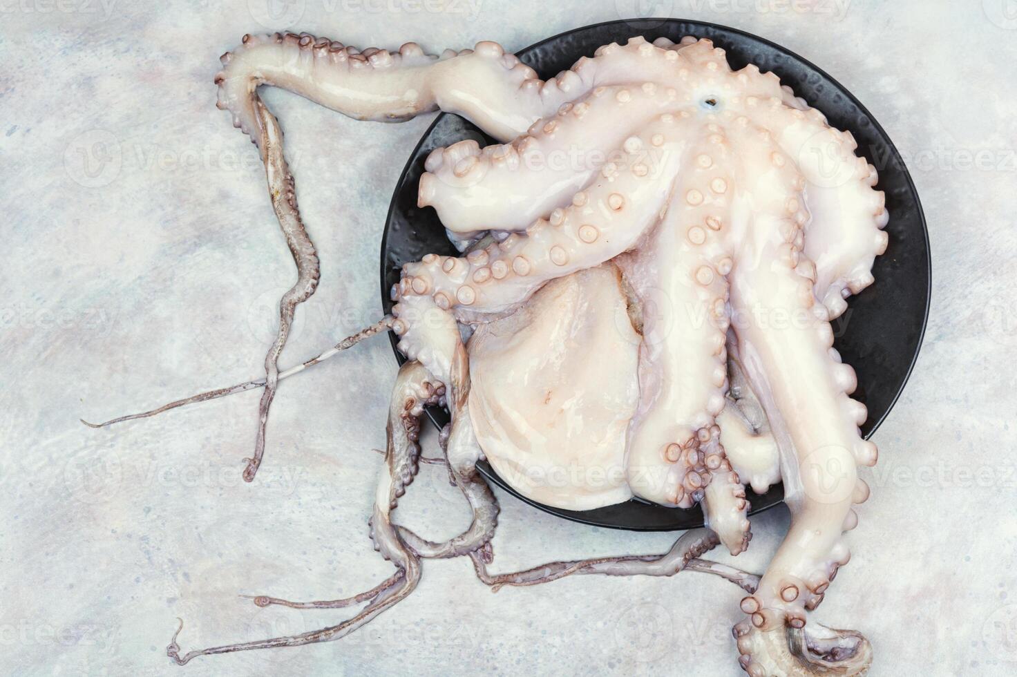 Raw octopus cooking preparation. photo