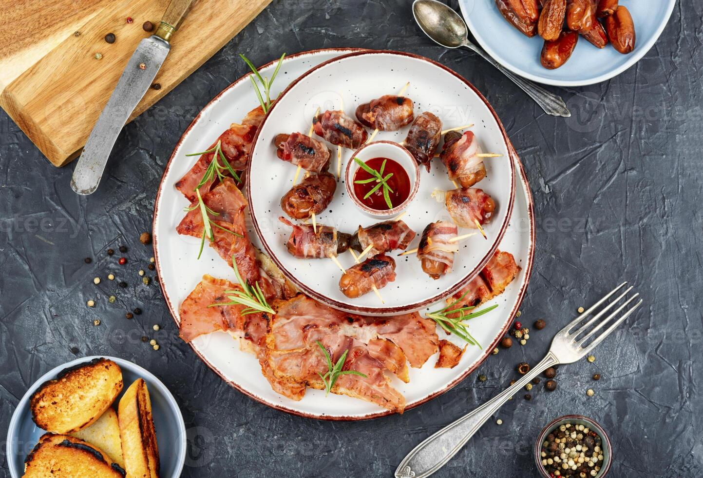 Bacon wrapped date skewers photo