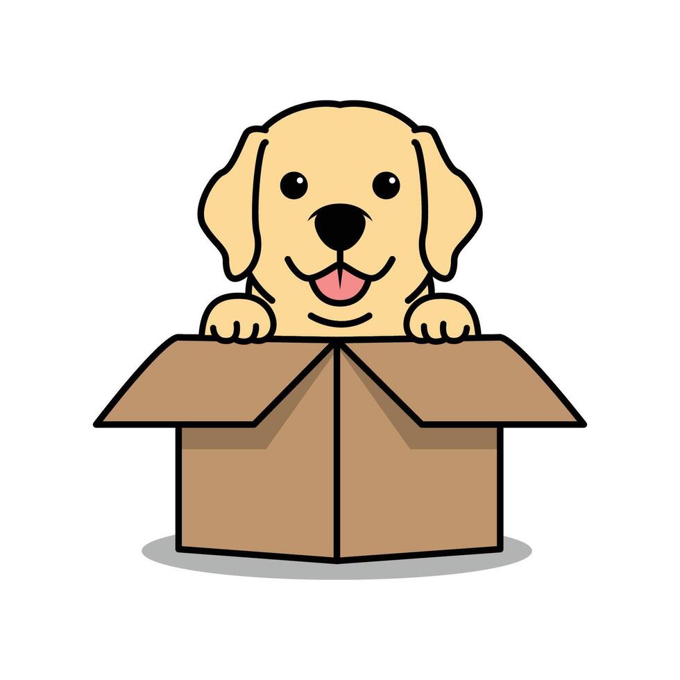 Cute labrador retriever puppy is in the box cartoon, illustration vector