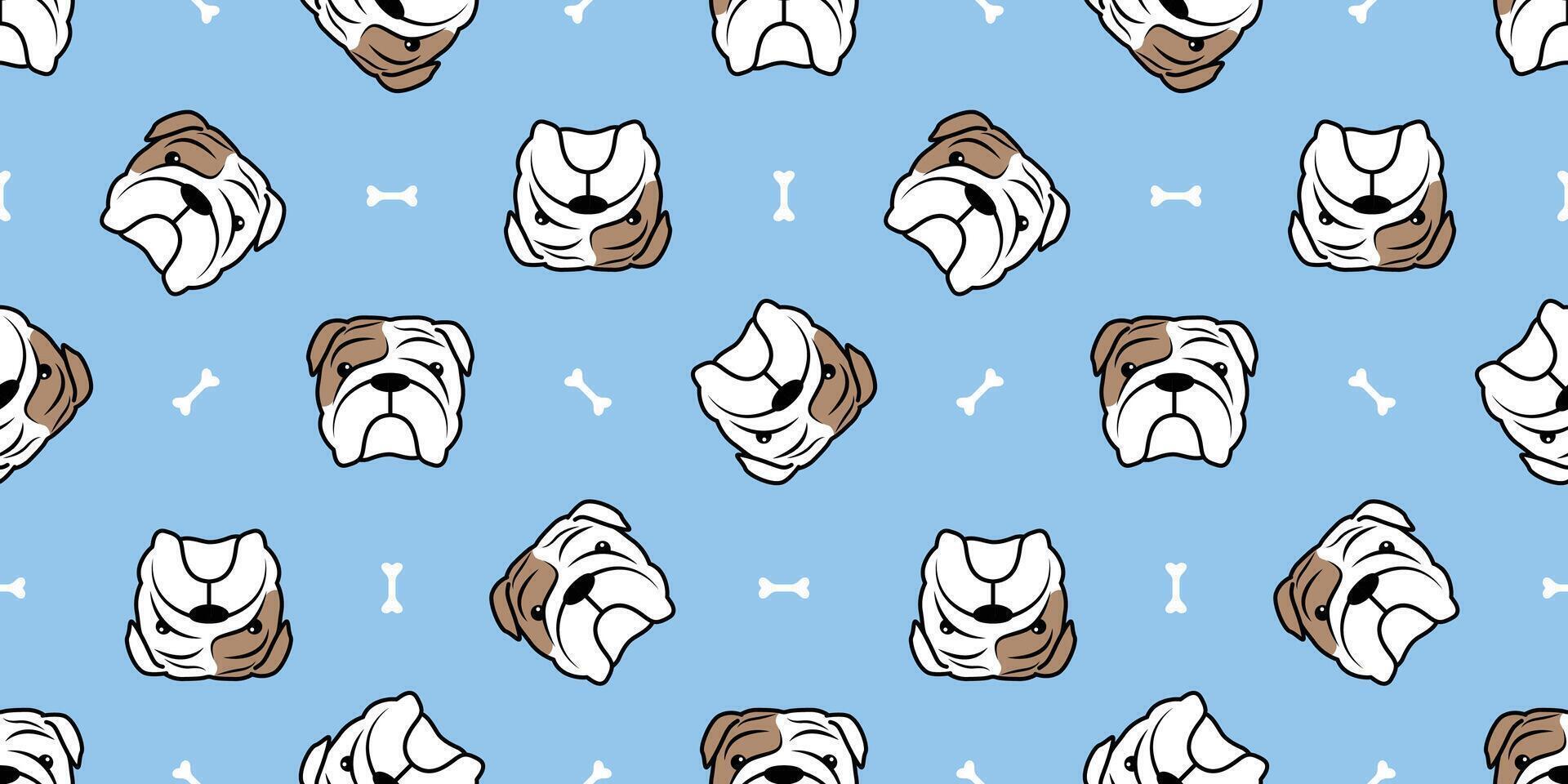 Cute bulldog face with bone cartoon seamless pattern, illustration vector