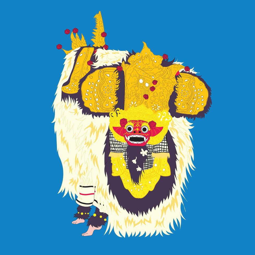 a cartoon of a Traditional Barongan dance from Bali, Indonesia. vector